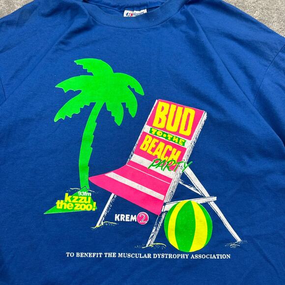 Vintage Graphic Radio Station Promo Tee Size XL 93fm "Bud To The Beach" Y2K 90s - Picture 2 of 9